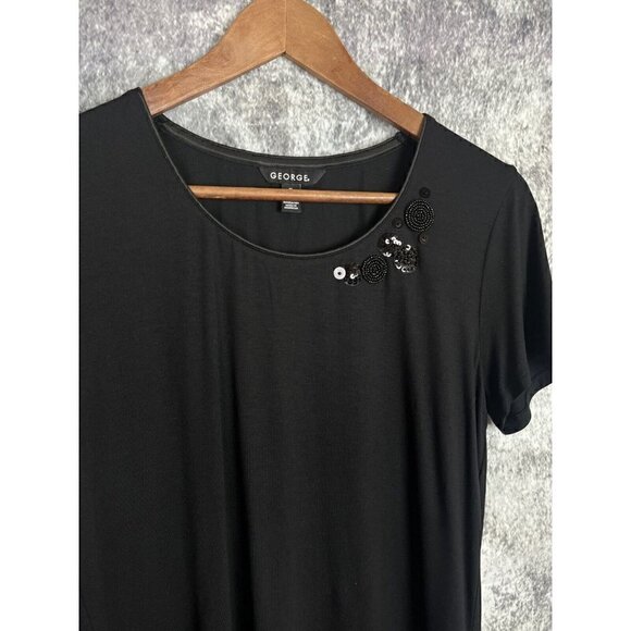 George Black Circles Beaded Short Sleeve Top Knit Stretch women's Medium 8-10 - Picture 2 of 12